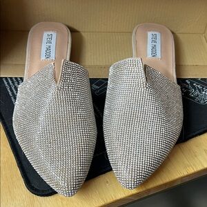 Steve Madden Champagne Rhinestone Pointed Slip-On Mules